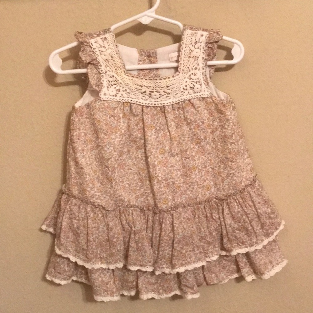 Pastel Floral Dress with Tiny Crocheted Accents
